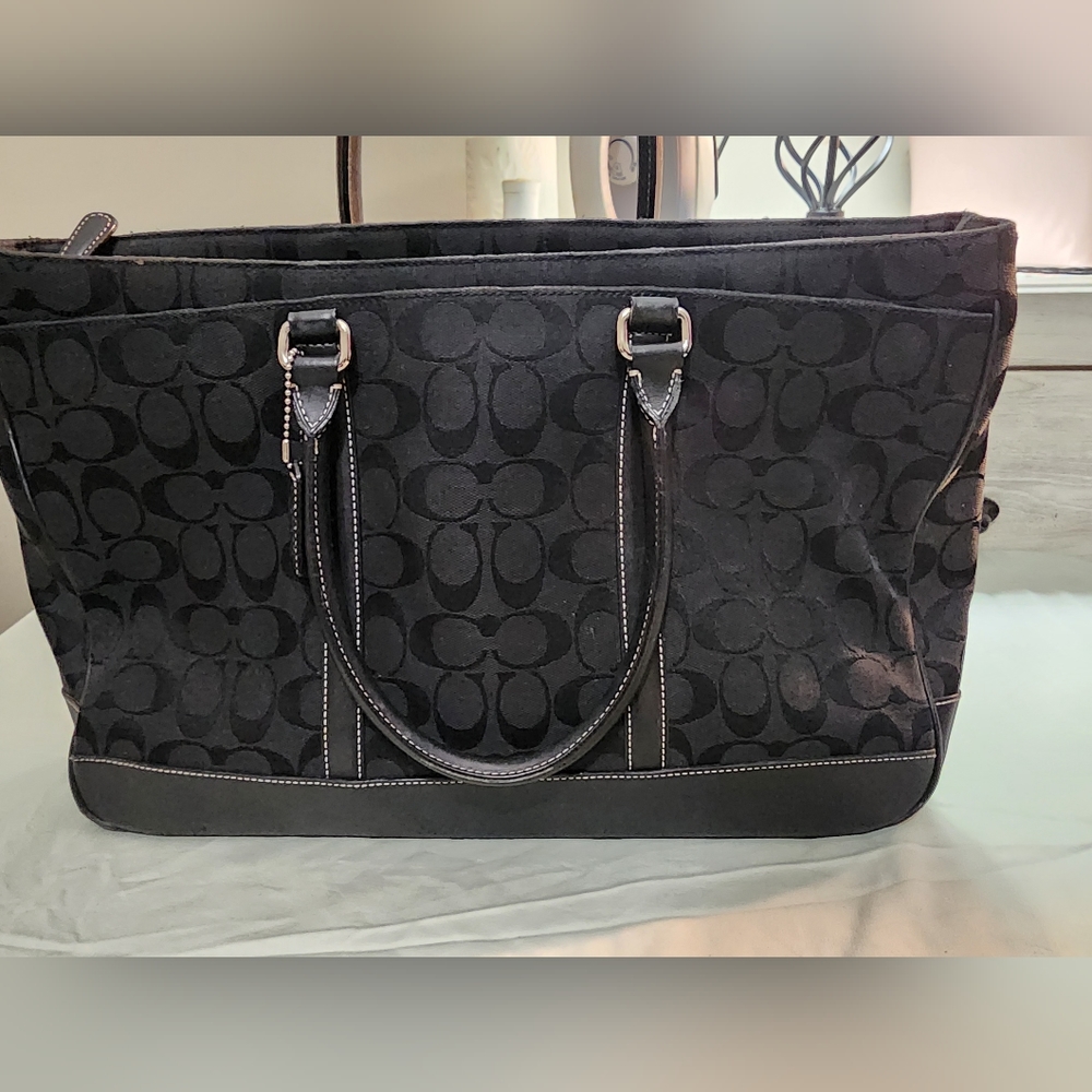 Authentic Coach 6088 Black Canvas &Leather Tote Laptop bag, business tote